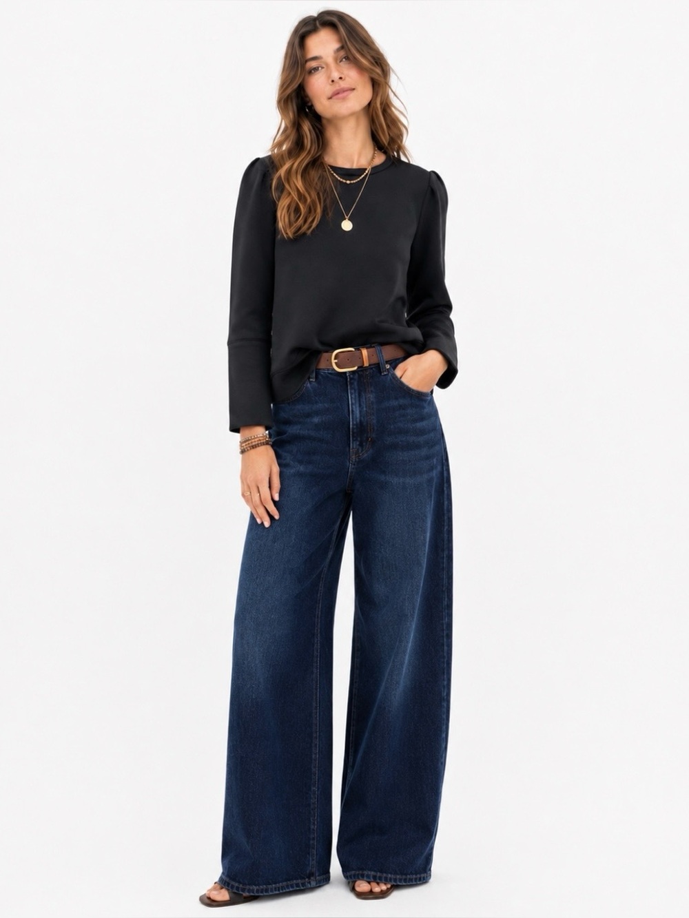 Stella & Dot NWT Neoprene Scuba Top Puff Sleeve XL Black Minimalist Modern
